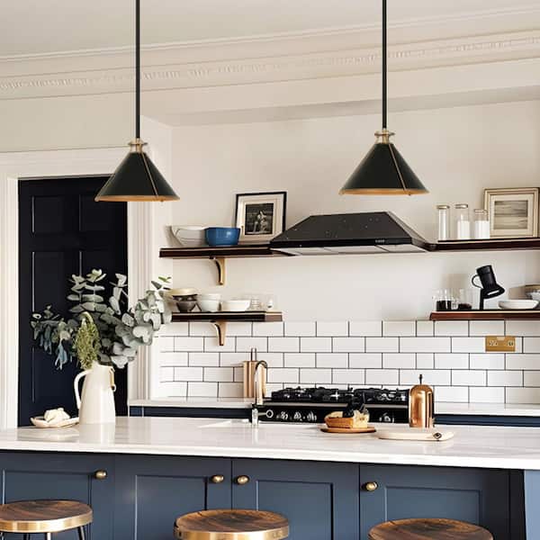 Zevni Mid-Century Modern 1-Light Matte Black and Dark Gold Pendant