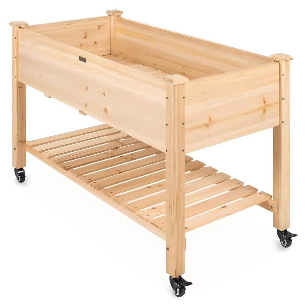 48 in. D x 23.25 in. W Garden Bed Mobile Elevated Wood Planter with Lockabl