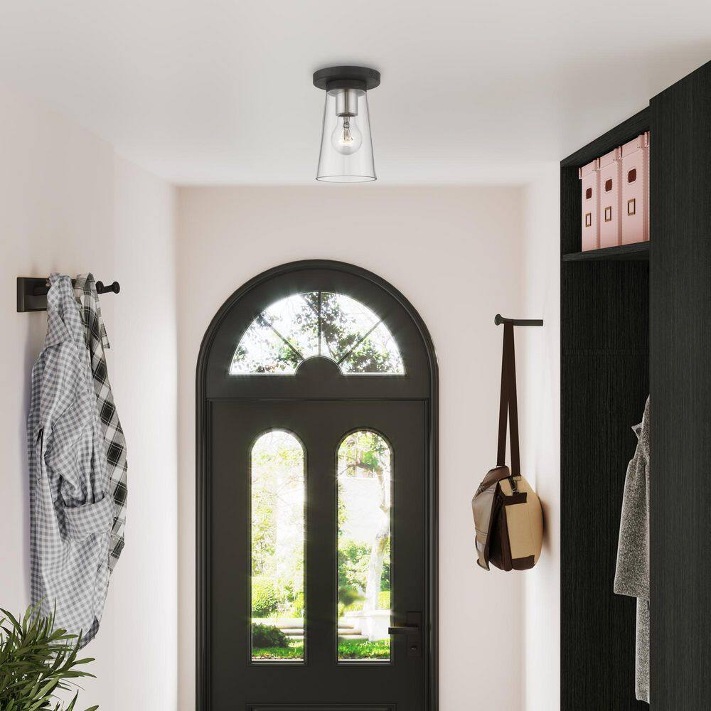 Black and Brushed Nickel Glass Indoor/Outdoor Flush Mount Light