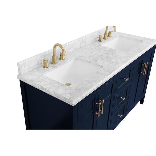 Home Decorators Collection Sturgess 61 in. W x 22 in. D x 35 in. H Double  Sink Freestanding Bath Vanity in Navy Blue with Carrara Marble Top 19111- VS61-NB - The Home Depot