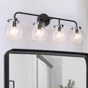 Painted Black Vanity Light 29 in. 4-Light Modern Black Bathroom Wall Sconce Classic Wall Light with Seedy Glass Globes