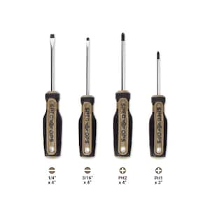 Screwdriver Set, Phillips #1 and #2, Slotted 3/16 in. and 1/4 in., Magnetic Tip, Cr-Mo Steel Shaft (4-Piece)
