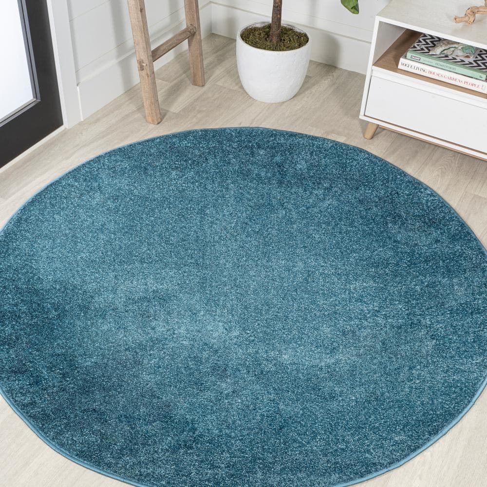 JONATHAN Y Haze Solid Low-Pile Turquoise 8 ft. Round Area Rug SEU100H ...