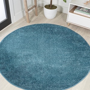 Haze Solid Low-Pile Turquoise 8 ft. Round Area Rug