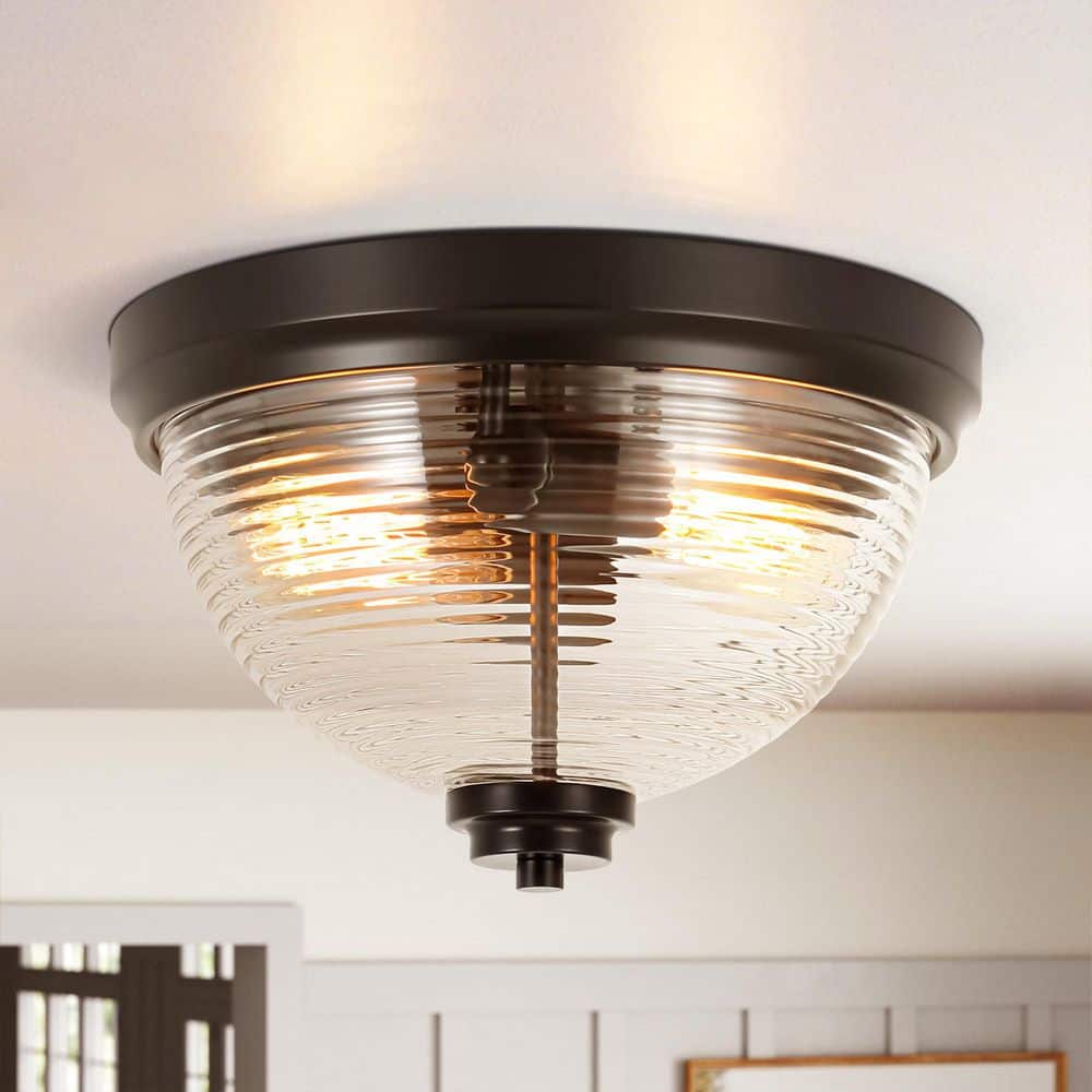 Inola 2-Light 11.81-in. Matte Black Modern Ribbed Glass Dome Flush Mount Ceiling Light price history on PriceWatchPro