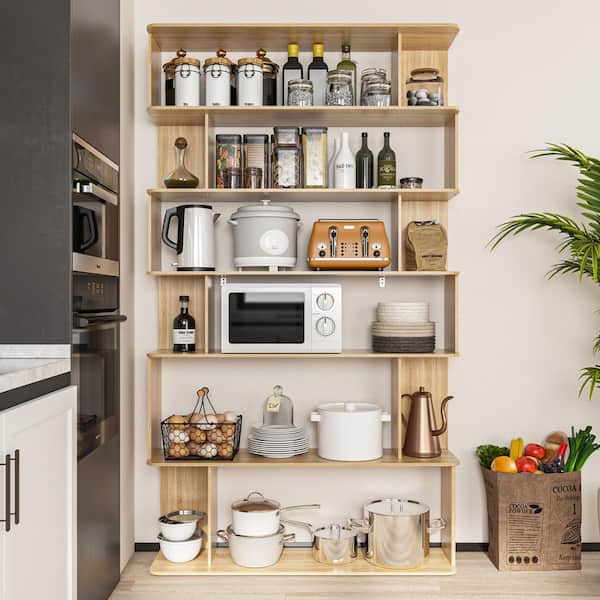 FUFU&GAGA 47.2 in. Wide Bright Wooden Grain 12-Shelves Accent Bookcase, Open Back Bookcase