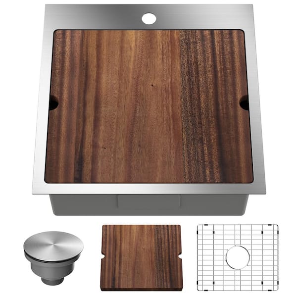 Unbranded 20 in. x 20 in. Undermount Stainless Steel Kitchen Sink with Foldable Tap in Silver