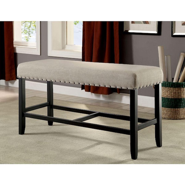 Benjara Sania Antique Black Finish Rustic Counter Height Bench 25 in. x 44 in. x 16 in.