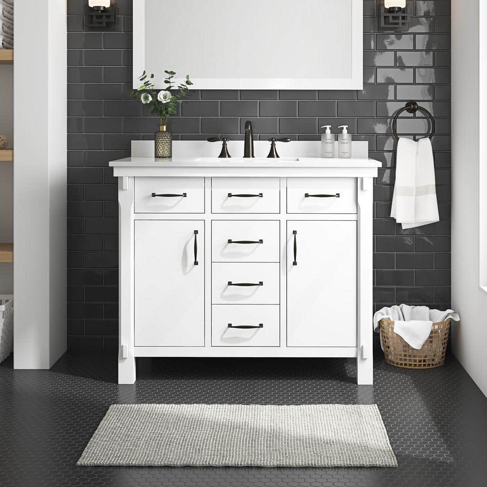 Home Decorators Collection Bellington 42 in. W x 22 in. D x 34 in. H Bath Vanity in White with White Engineered Stone Top -  Bellington 42W