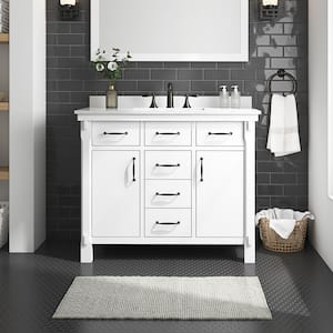 Bellington 42 in. W x 22 in. D x 34 in. H Bath Vanity in White with White Engineered Stone Top