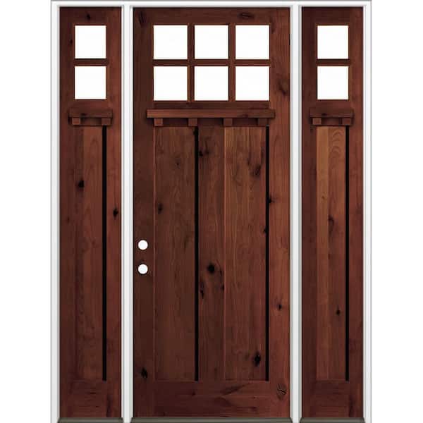 70 in. x 96 in. Knotty Alder Right-Hand/Inswing 6 Lite Clear Glass Red Mahogany Stain Wood Prehung Front Door w/ DSL DS