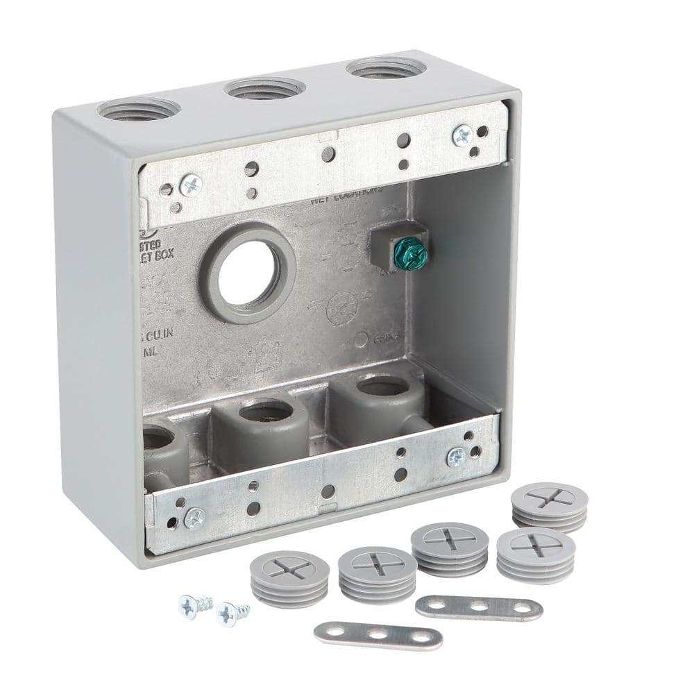 2-Gang Metallic Weatherproof Box with (7) 1/2 in. Holes, Gray