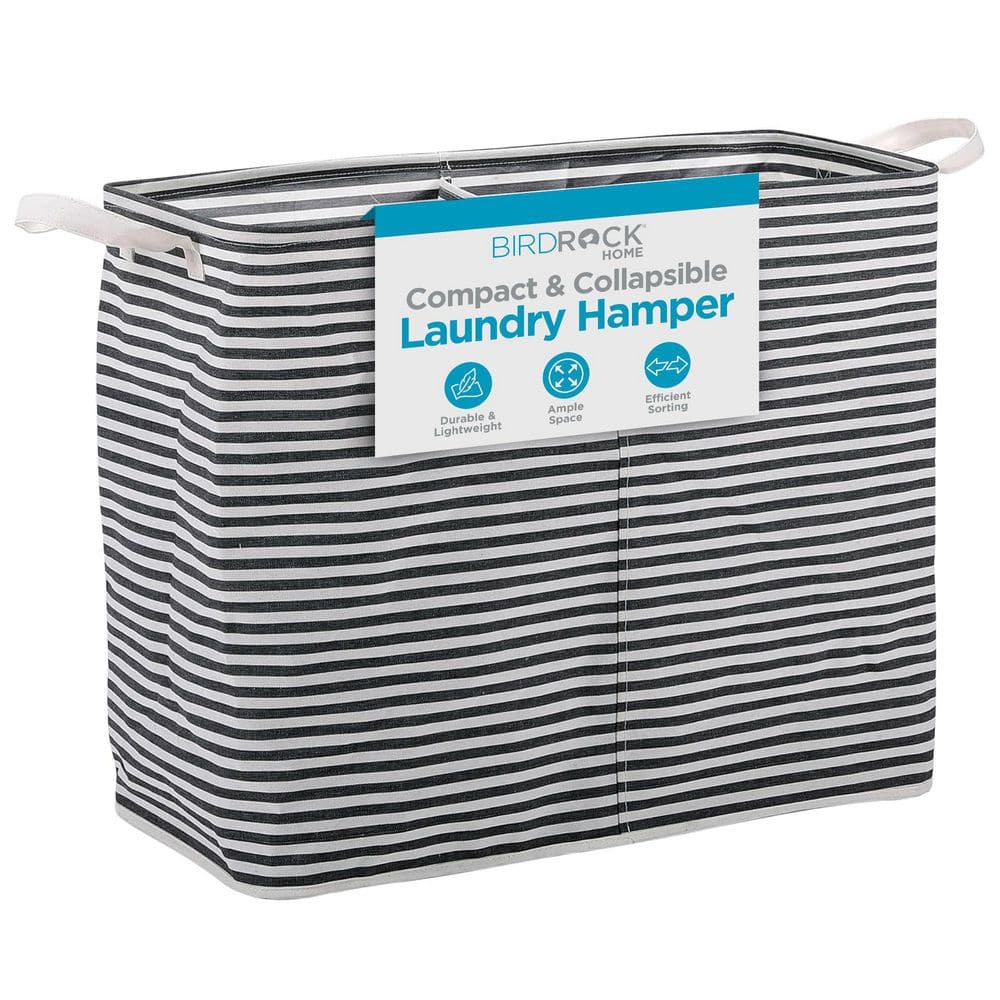 Collapsible Double Laundry Hamper Basket, Gray & White Stripes Sorter Bin price history on PriceWatchPro
