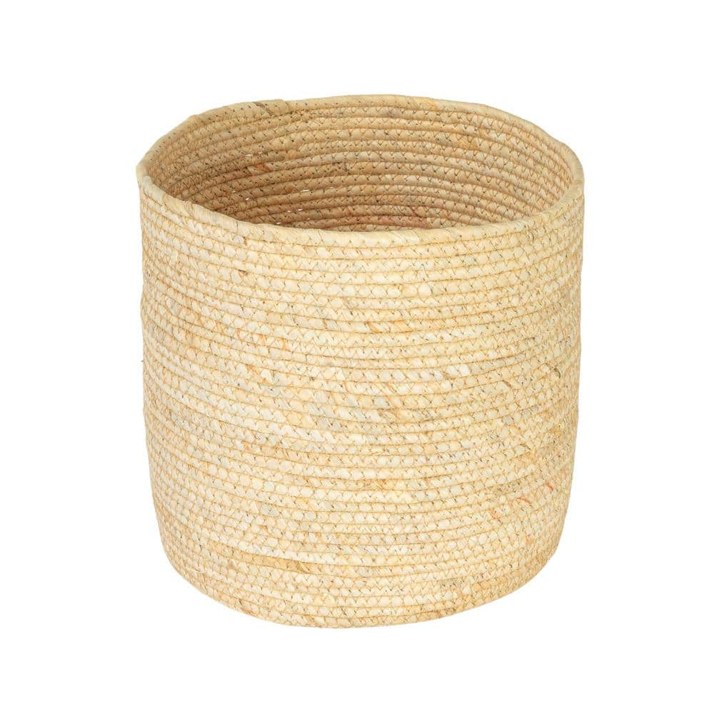 HOUSEHOLD ESSENTIALS Natural Round Handwoven Corn Leaf Decorative Basket