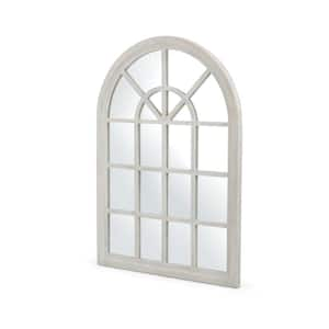 34 in. W x 47 in. H White Arch Wood Frame Wall Mirror, Wall Mounted Window Mirror for Entry, Living Room, Bedroom