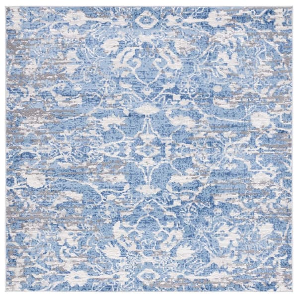SAFAVIEH Shivan Blue/Ivory 7 ft. x 7 ft. Floral Medallion Square Area Rug