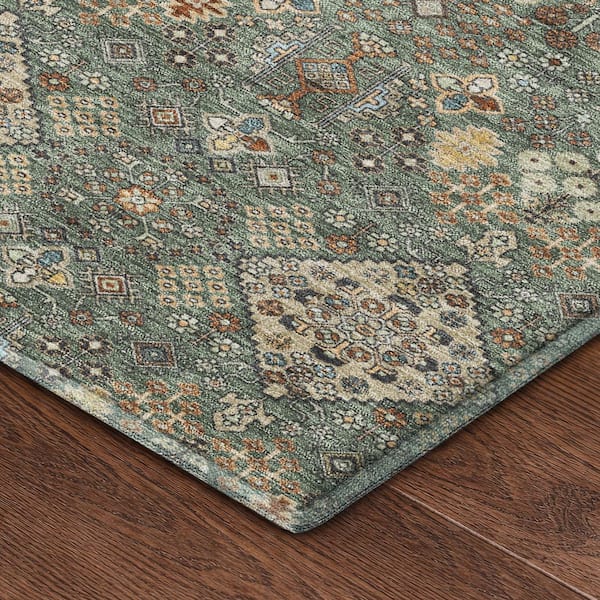 Mayfield Premium Machine Washable Abstract AMF2478 Basil 5 ft. x 7 ft. 6 in. Area Rug