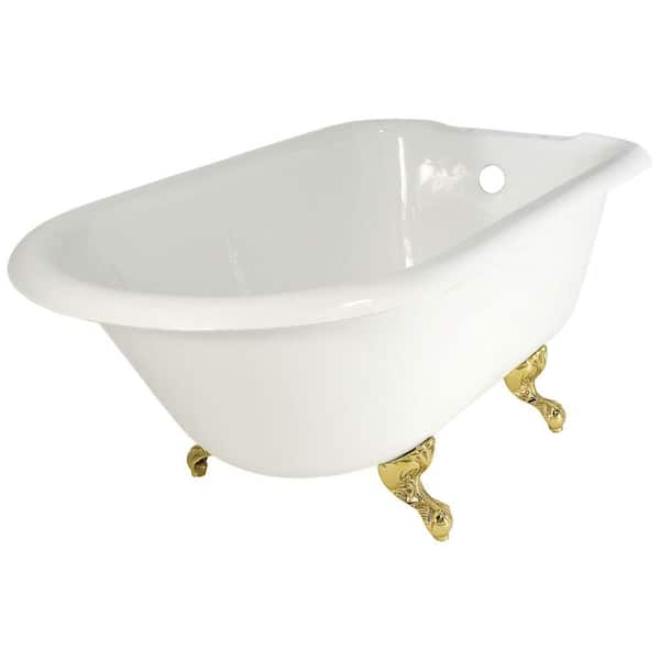 Elizabethan Classics 54 in. Roll Top Cast Iron Tub Rim Faucet Holes in White with Ball and Claw Feet in Oil Rubbed Bronze