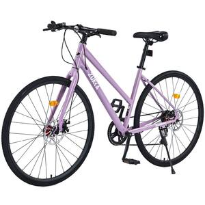 26 in. Road Bike with 7 Speed Disc Brakes and Carbon Steel Frame for Men and Women's in Light Purple