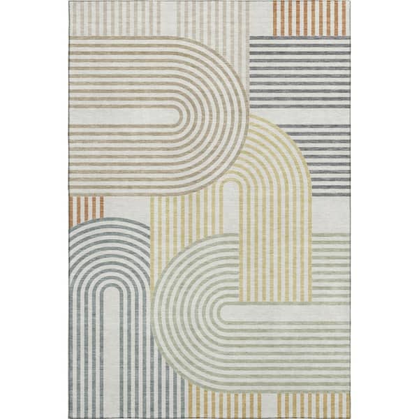Mayfield Premium Machine Washable Abstract AMF2549 Ivory 10 ft. x 14 ft. Area Rug