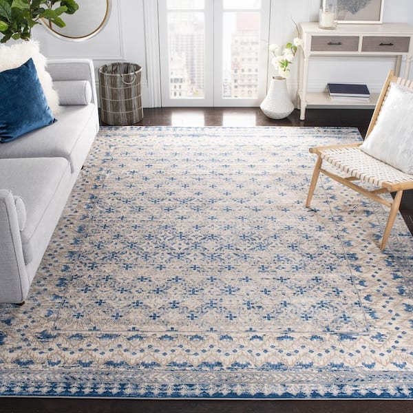 Brentwood Light Gray/Blue 11 ft. x 11 ft. Square Multi-Border Geometric Area Rug