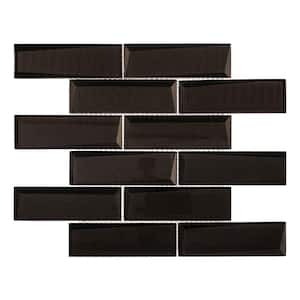 Daazen Moch Black 11.75 in. x 11.75 in. 3-D Look Brick-Joint Glass Mosaic Wall Tile (4.8 sq. ft./Case)