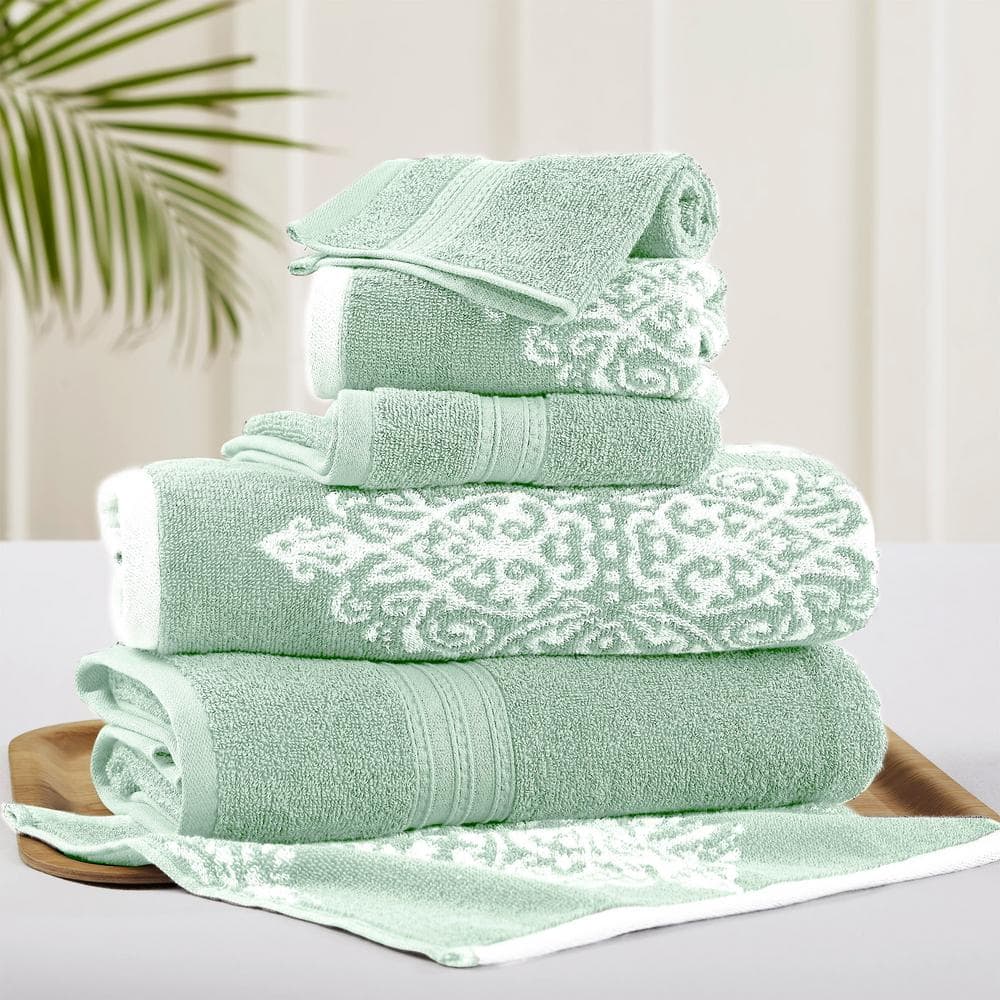 Artesia Damask Sage Cotton 6-Piece Towel Set