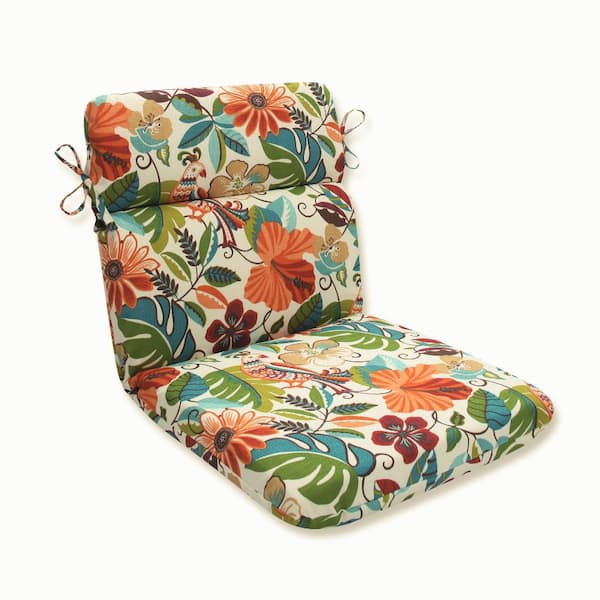 Pillow Perfect Tropic Floral Outdoor/Indoor 21 in. W x 3 in. H Deep Seat, 1 Piece Chair Cushion with Round Corners in Ivory Lensing