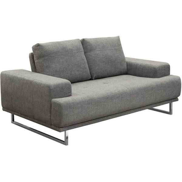 Benjara 43 in. Gray and Silver Solid Fabric 2-Seater Loveseat with Metal Sled Legs