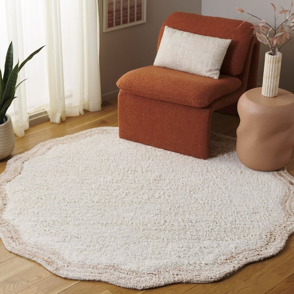 Vermont 6 ft. x 6 ft. Ivory/Beige Modern Solid Border Round Area Rug