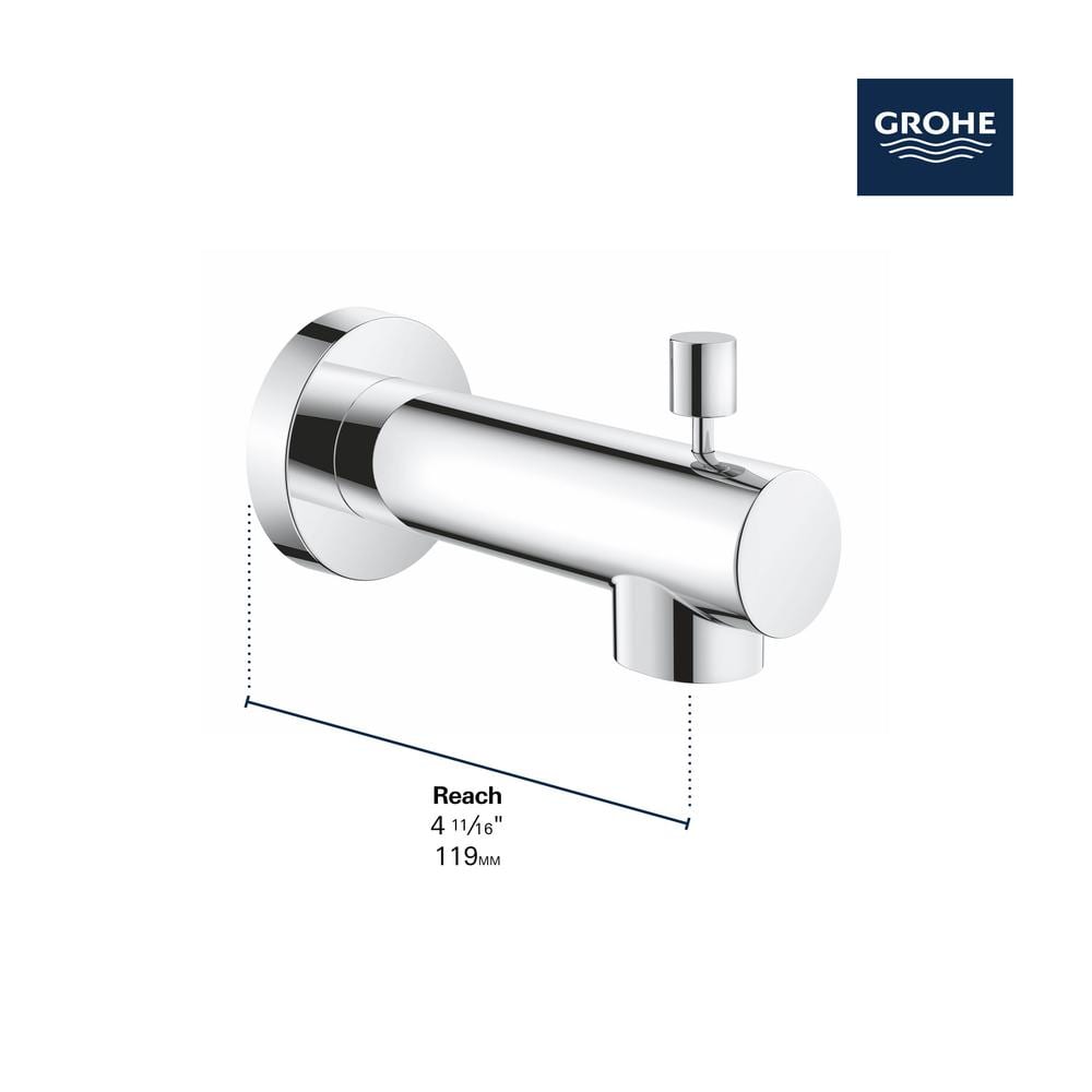 Modern Wall Mounted Tub Spout with Diverter in Brushed Nickel