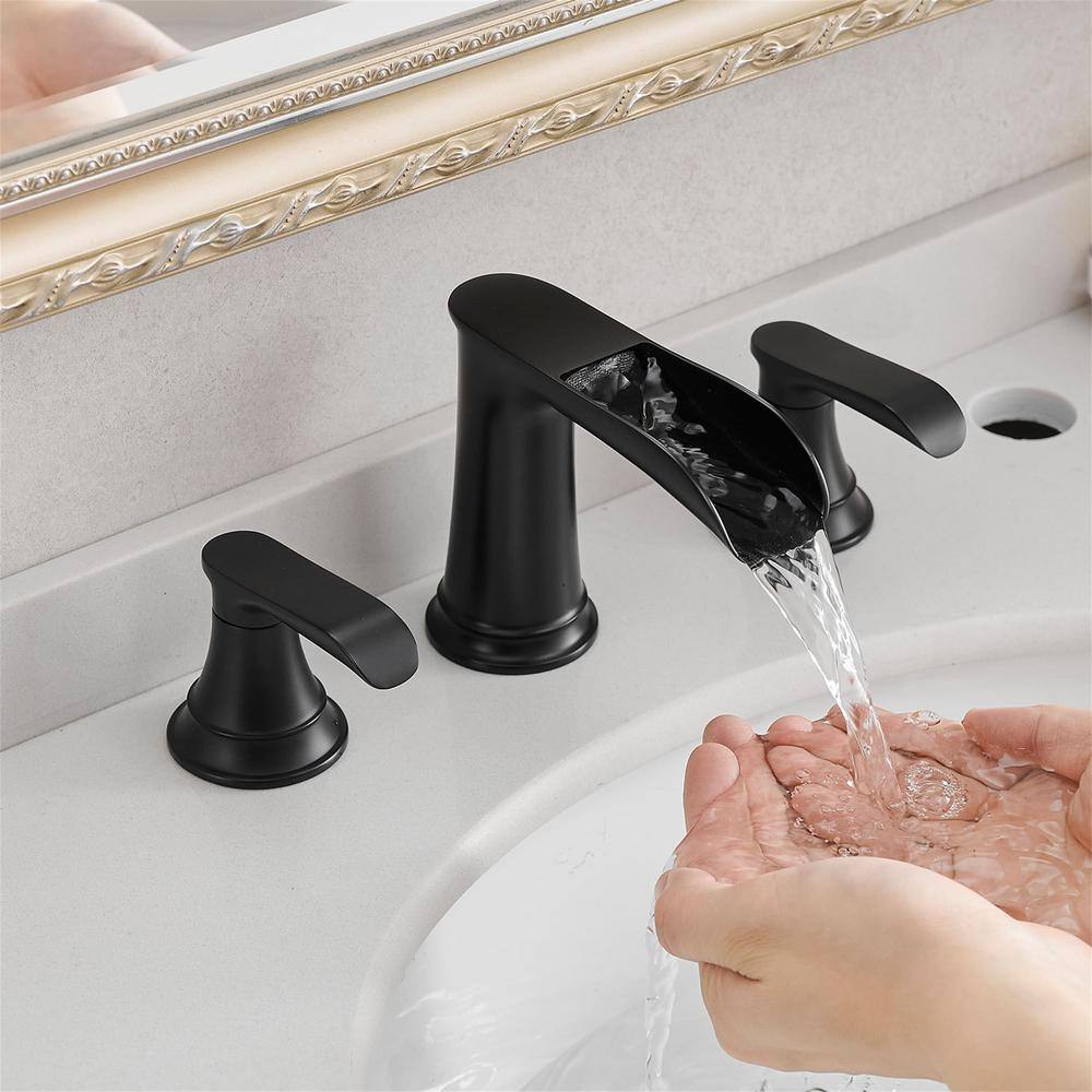 Matte Black 8-Inch Widespread Waterfall Bathroom Faucet