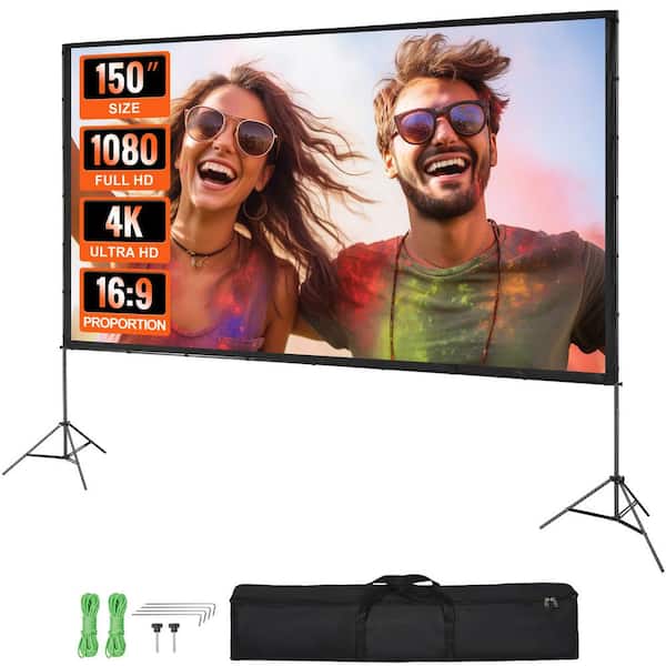 VEVOR Projector Screen 150 in. with Stand Outdoor Movie Screen with Stand Wrinkle-Free Projection Screen with Tripods