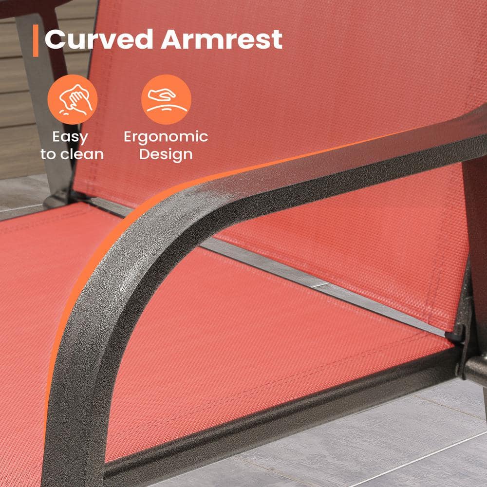 Pellebant Orange Textilene Aluminum Outdoor Counter Height Bar Stools, Set of 2