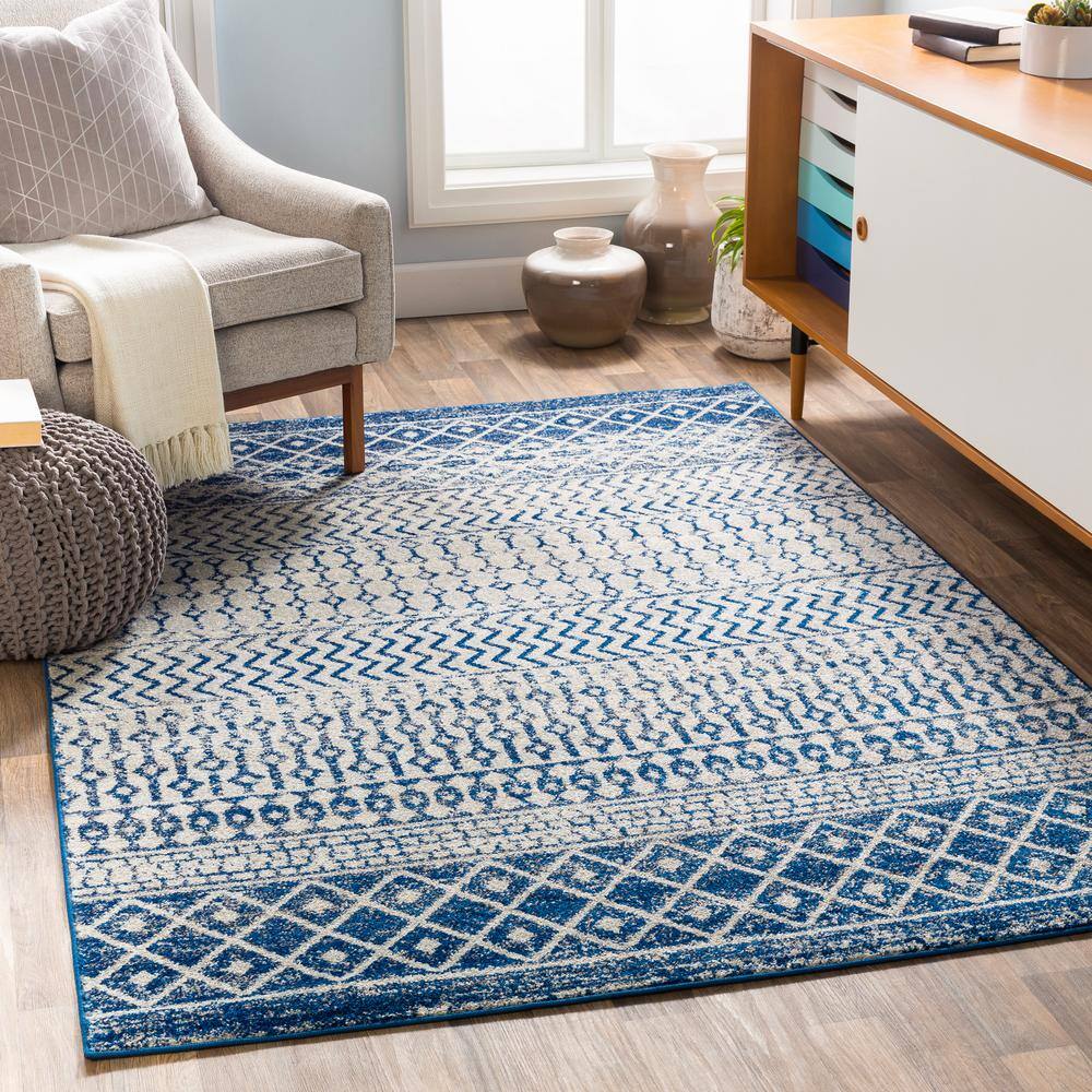 Elaziz Blue Geometric Patterned 2' x 3' Area Rug
