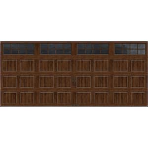 Gallery Steel Short Panel 16 ft x 7 ft Insulated 6.5 R-Value Wood Look Walnut Garage Door with SQ24 Windows