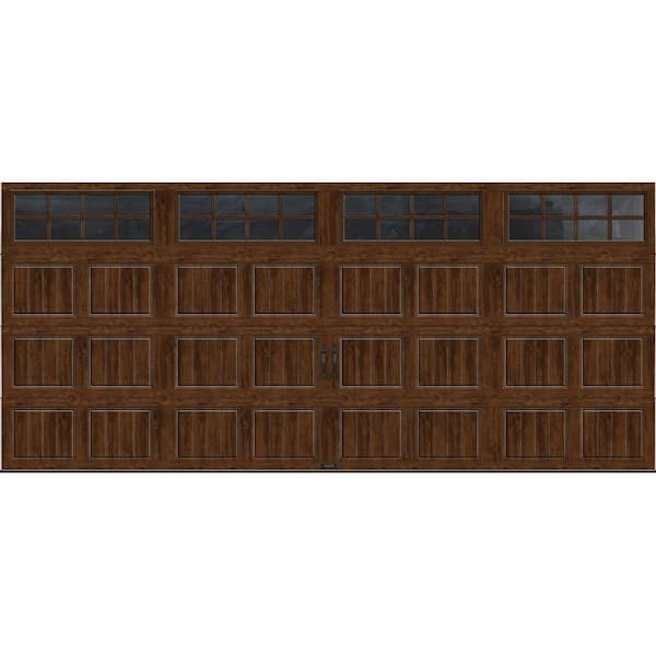 Clopay Gallery Steel Short Panel 16 ft x 7 ft Insulated 6.5 R-Value Wood Look Walnut Garage Door with SQ24 Windows