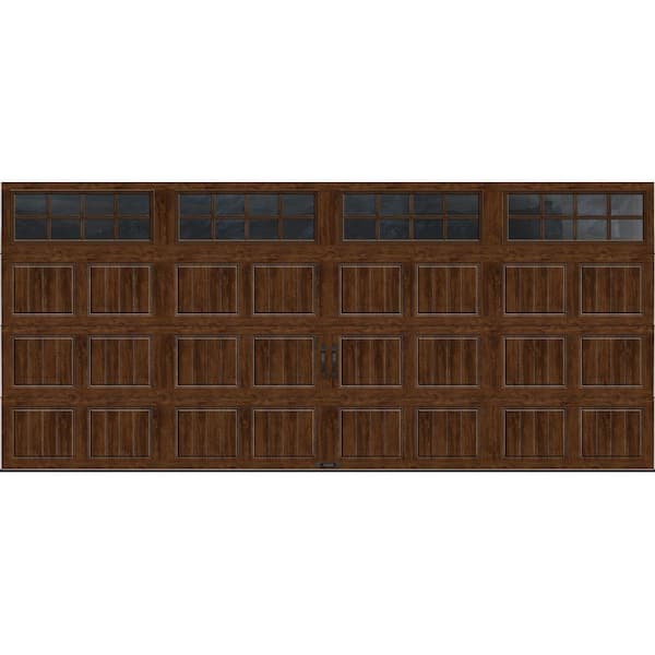 Clopay Gallery Steel Short Panel 16 ft x 7 ft Insulated 18.4 R-Value Wood Look Walnut Garage Door with SQ24 Windows