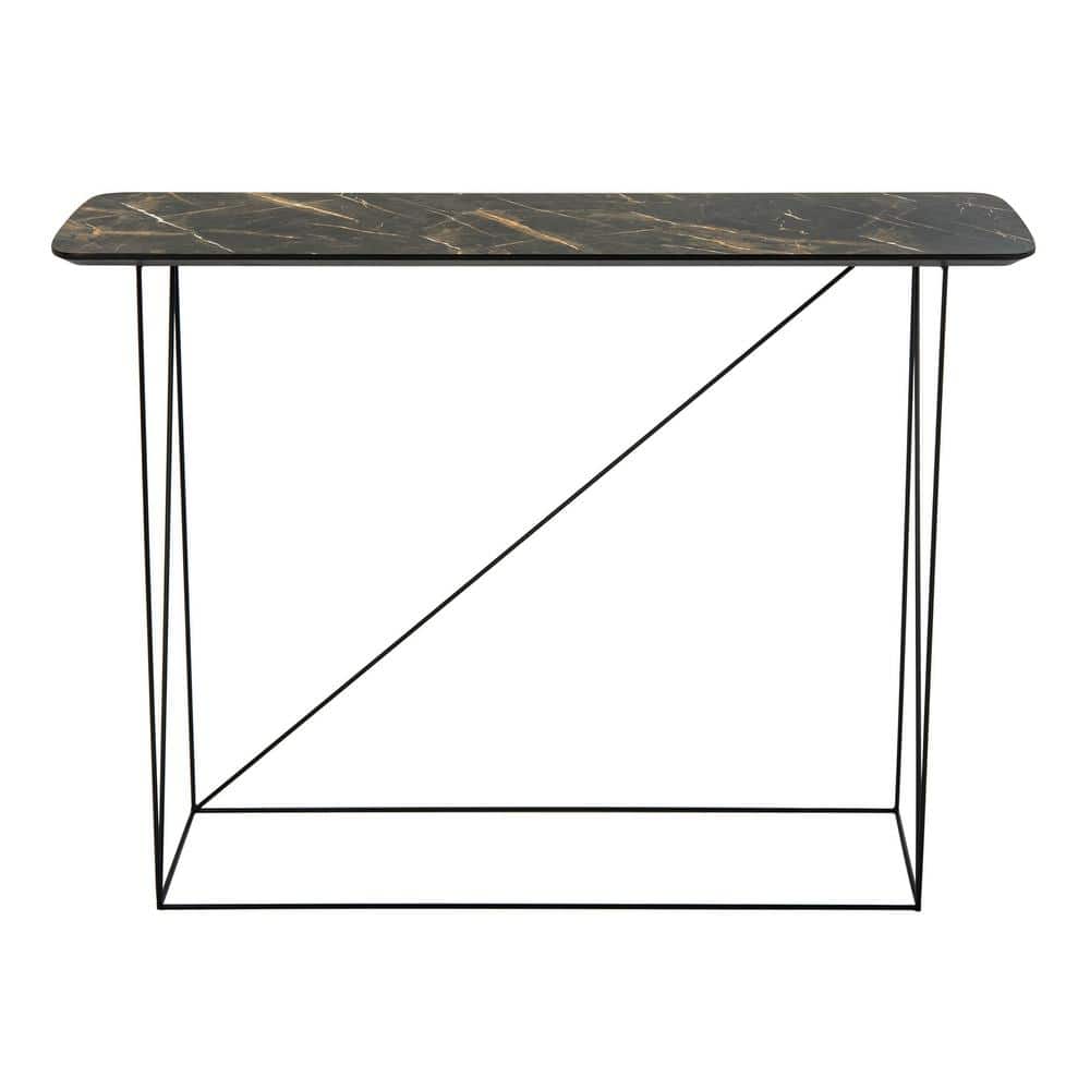 Transitional Black Wood and Metal Console Table with Storage