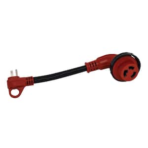 Mighty Cord 90° Detachable 12 in. Locking LED Adapter Cord with Handle - 15AM to 30AF, Red (Carded)