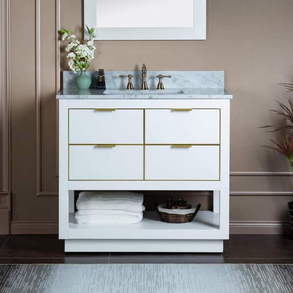 WOODBRIDGE Venice 43 in.W x 22 in.D x 38 in.H Bath Vanity in White with Marble Vanity Top in White with White Sink