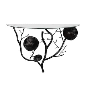 23.75 in. W x 11.88 in. D Black Branch Metal Floral Decorative Wall Shelf with Glass Top