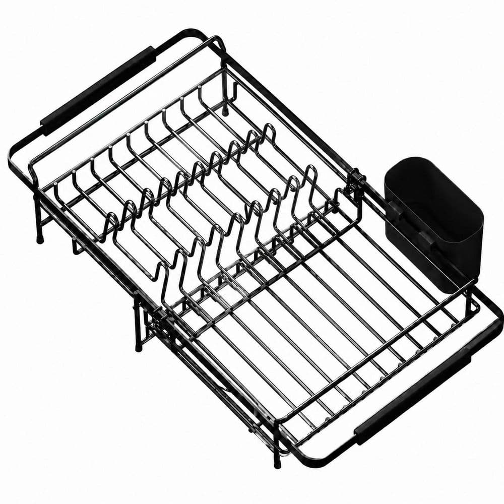 Black Expandable Over-the-Sink Stainless Steel Dish Drying Rack with Utensil Holder for Kitchen Counter price history on PriceWatchPro