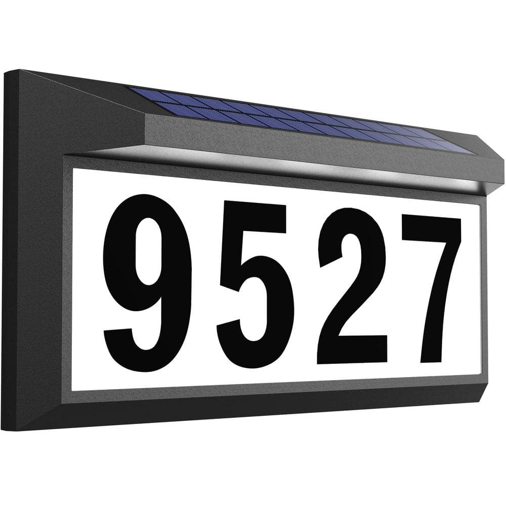 Black Solar Address Sign, Outdoor Waterproof Lighted Address Numbers, Illum