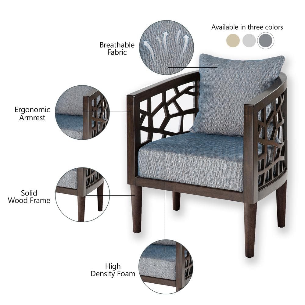 Crackle Mid-Century Accent Chair in Blue with Oak Veneer Frame