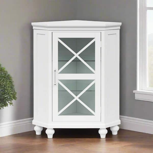 Teamson Home Blue Ridge 24-3/4 in. W x 17-1/2 in. D x 32 in. H Freestanding Corner Floor Cabinet in White