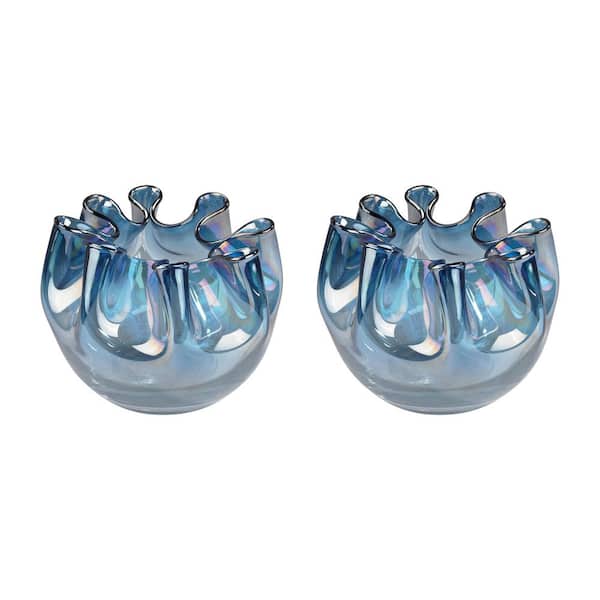 Titan Lighting Splash 7 in. Glass Decorative Vase in Navy Blue (Set of 2)