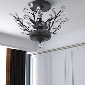 Chicago 4-Light 16.1 in. Black Chandelier Style Tiered Semi Flush Mount with Crystal Accents