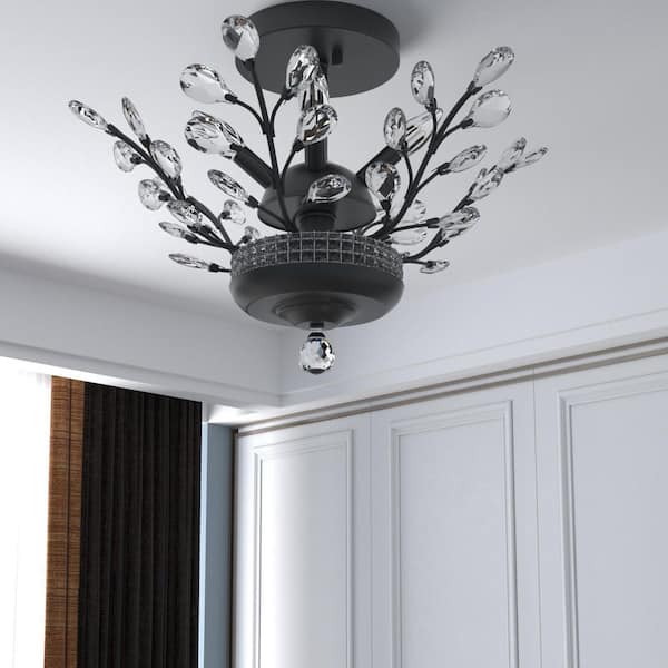 Maxax Chicago 4-Light 16.1 in. Black Chandelier Style Tiered Semi Flush Mount with Crystal Accents