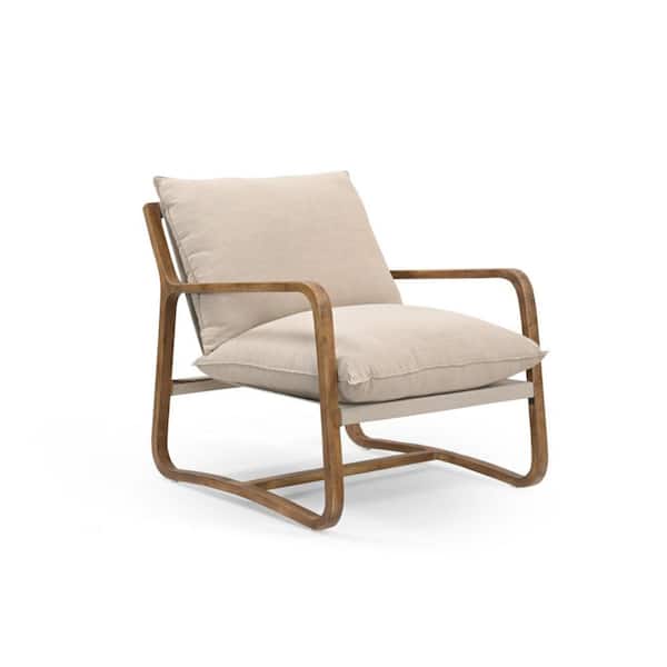 HomeRoots Amelia 30 in. Brown Linen Arm Chair with Removable Cushions